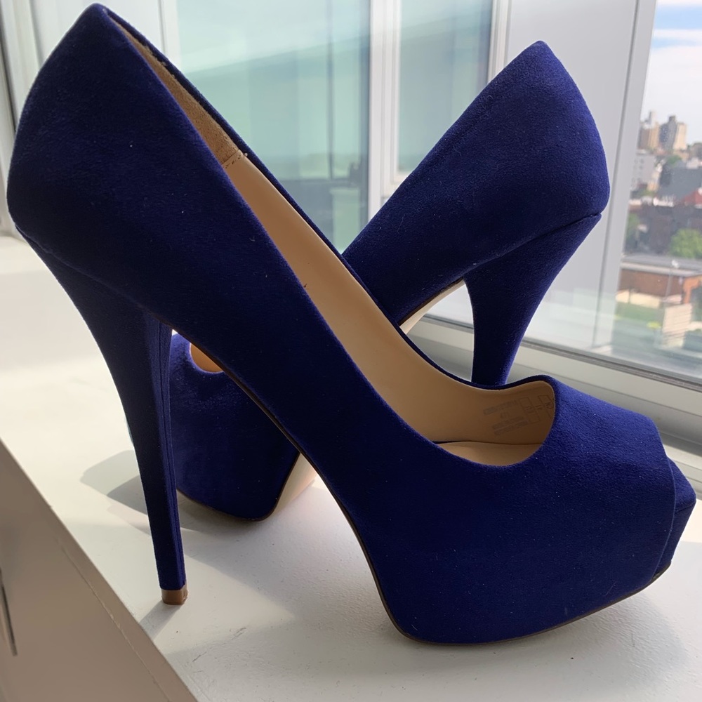 Zara Blue Suede Peep-toe Platform Heels